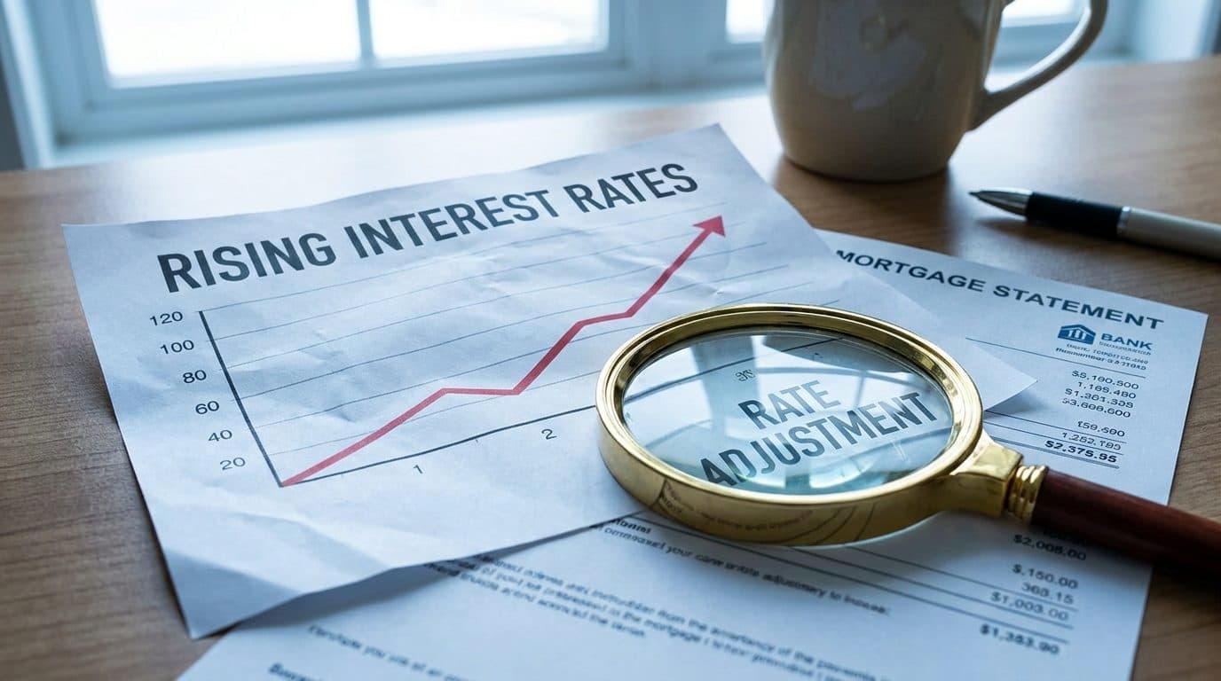 Rising rate chart over a mortgage statement