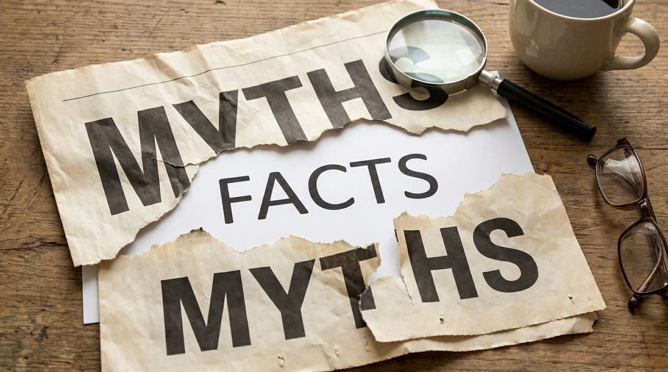 Torn paper revealing the word facts over myths