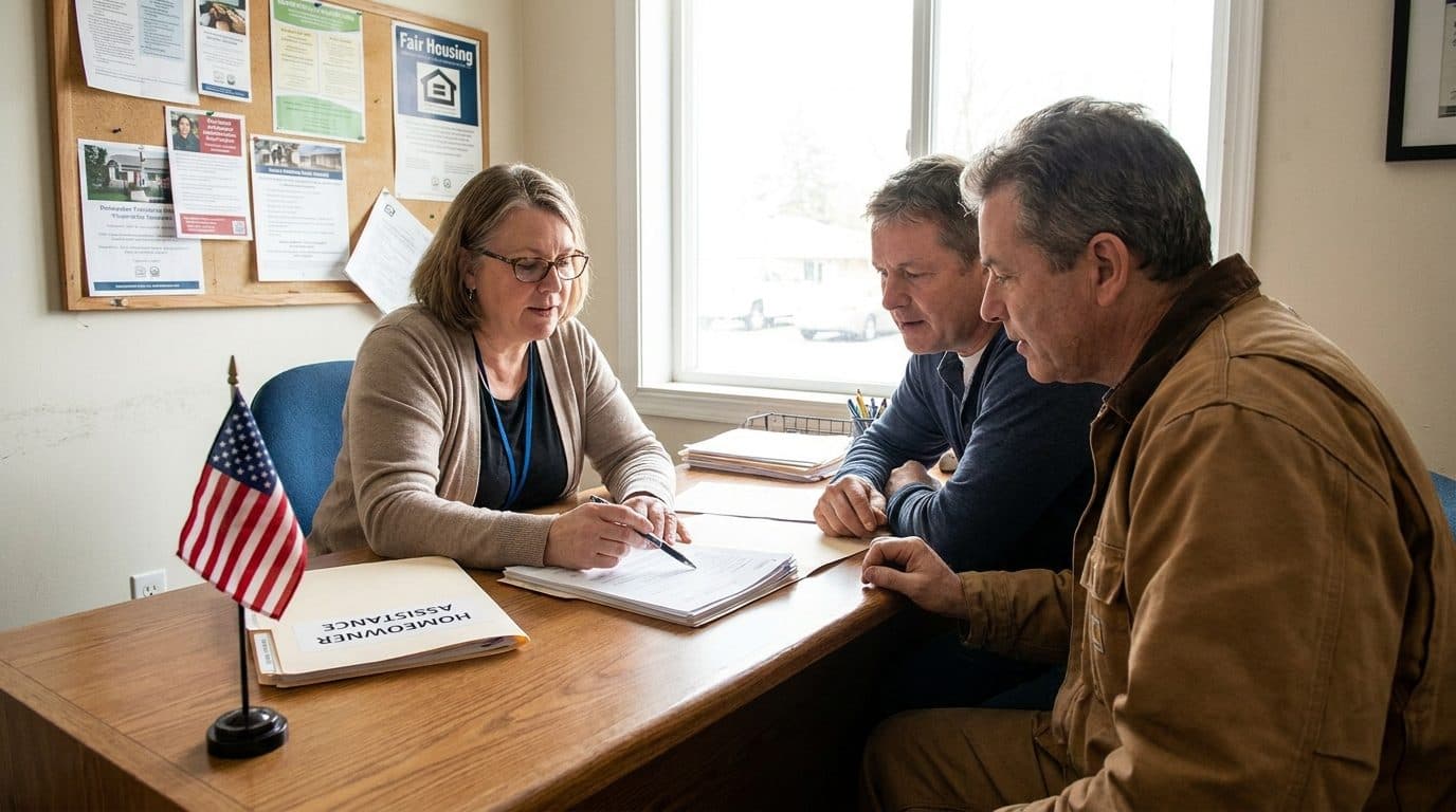 HUD housing counselor meeting with a homeowner couple
