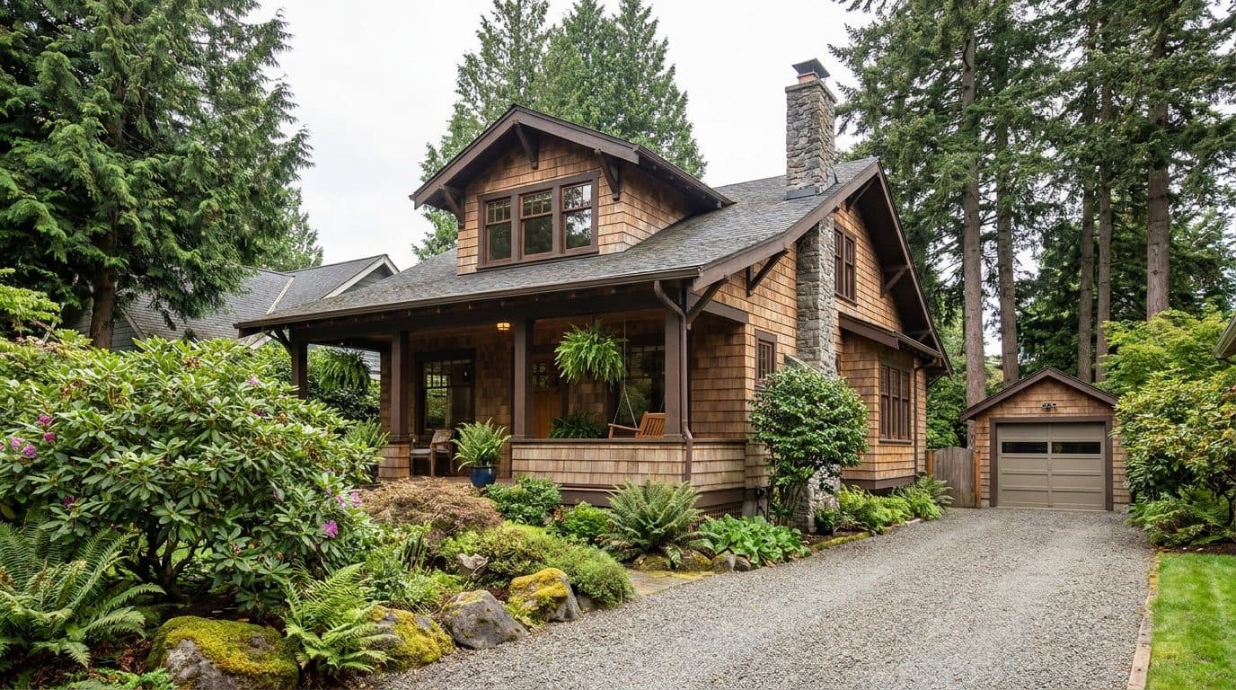 Pacific Northwest craftsman bungalow with cedar shingles