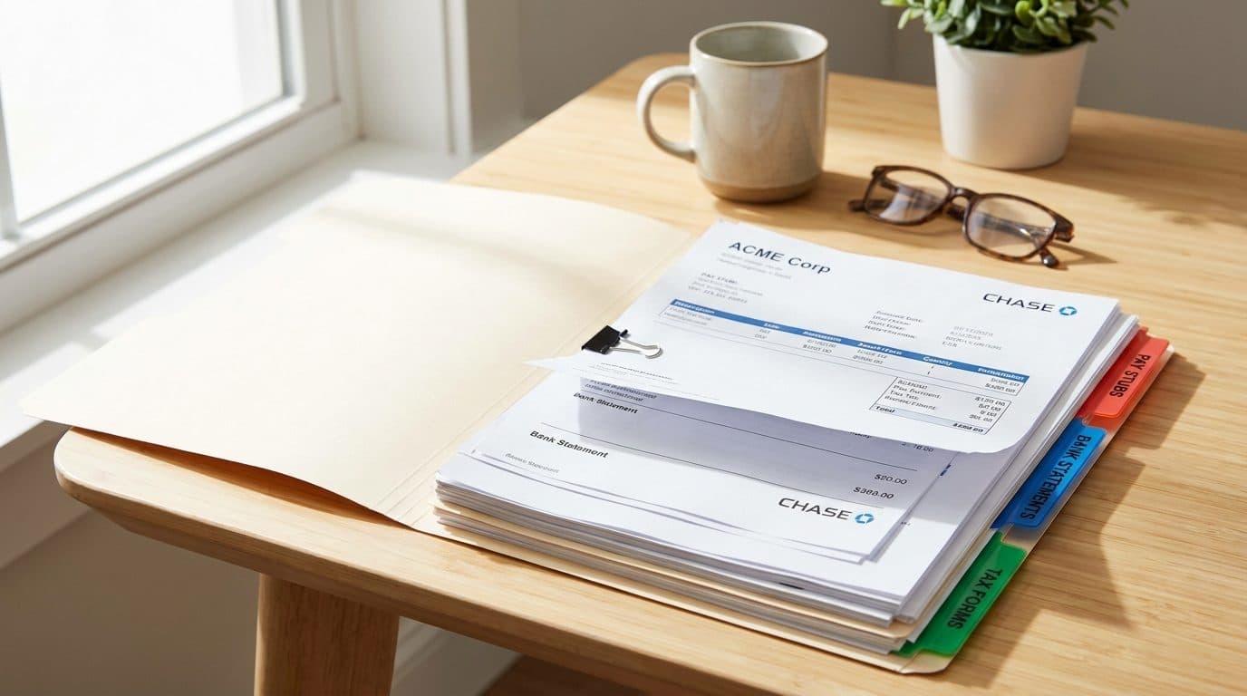 Organized folder of financial documents ready for a lender