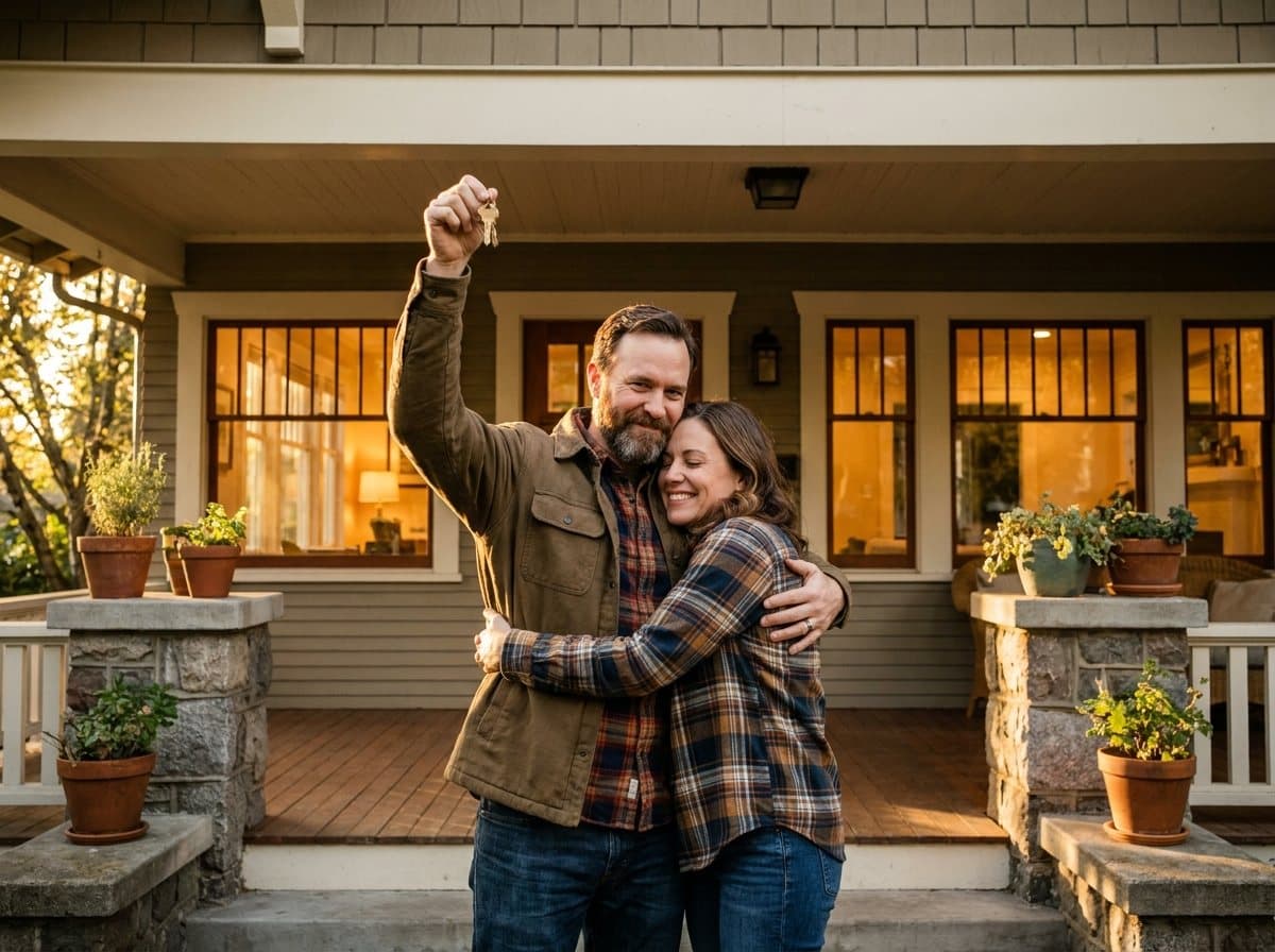 A family relaxing on the porch of the home they stayed in through a lease-back